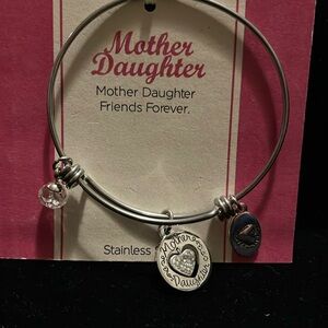Footnotes Mother daughter Stainless Steel Heart Bangle Bracelet